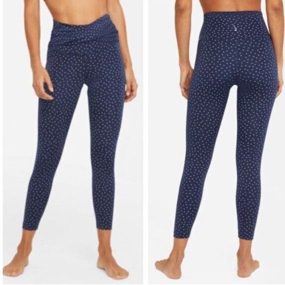 Nike Yoga Navy Blue Polka Dot Twist LeggingsSize XS NWT - Picture 1 of 5